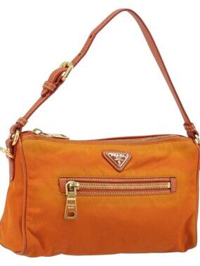 PRADA Shoulder Bag Nylon Orange Gold Auth 173408